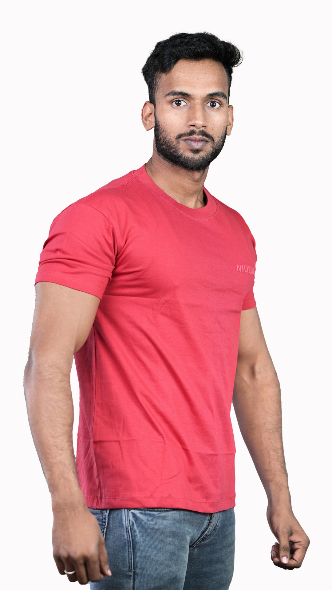 Light Red NIUEMAN BASICS Regular Fit 100% Cotton T-Shirt