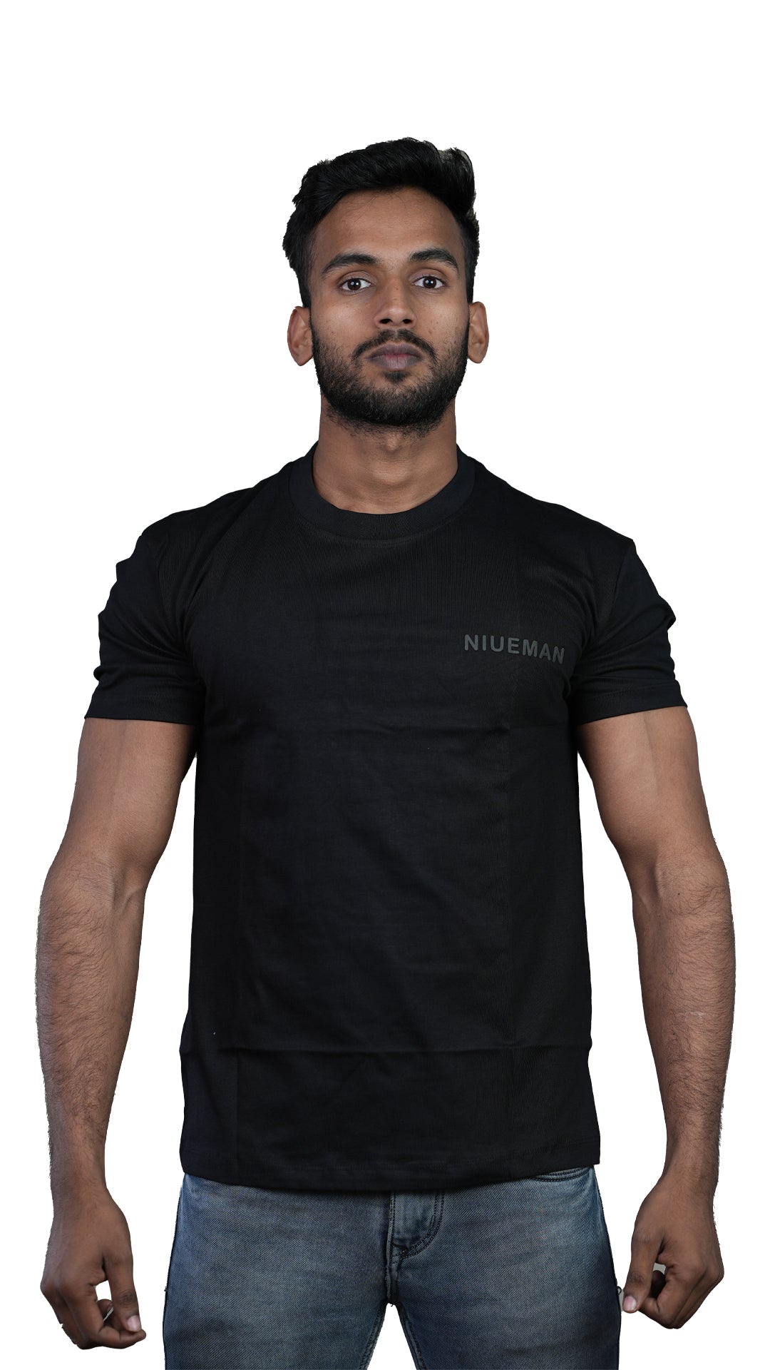 Black NIUEMAN BASICS Regular Fit 100% Cotton T-Shirt