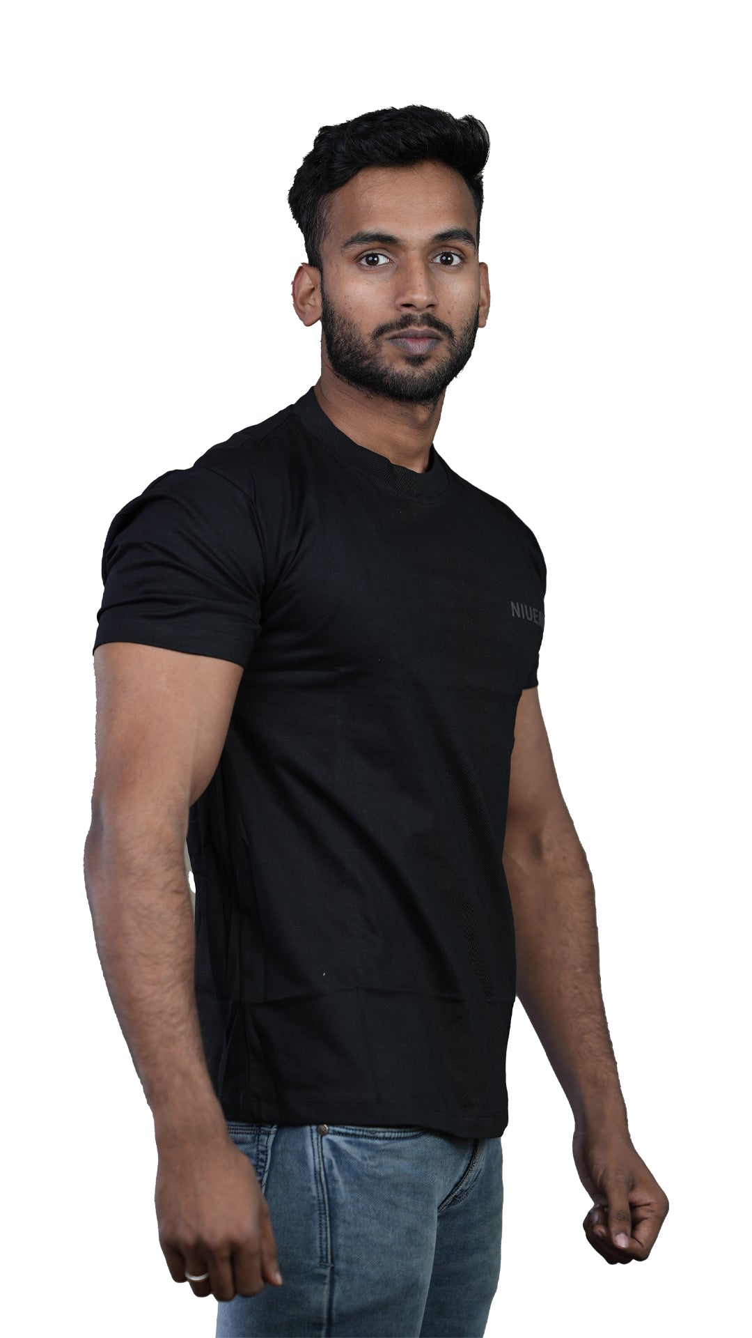 Black NIUEMAN BASICS Regular Fit 100% Cotton T-Shirt