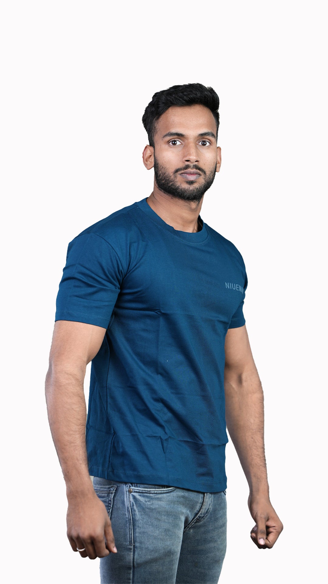 Blue NIUEMAN BASICS Regular Fit 100% Cotton T-Shirt