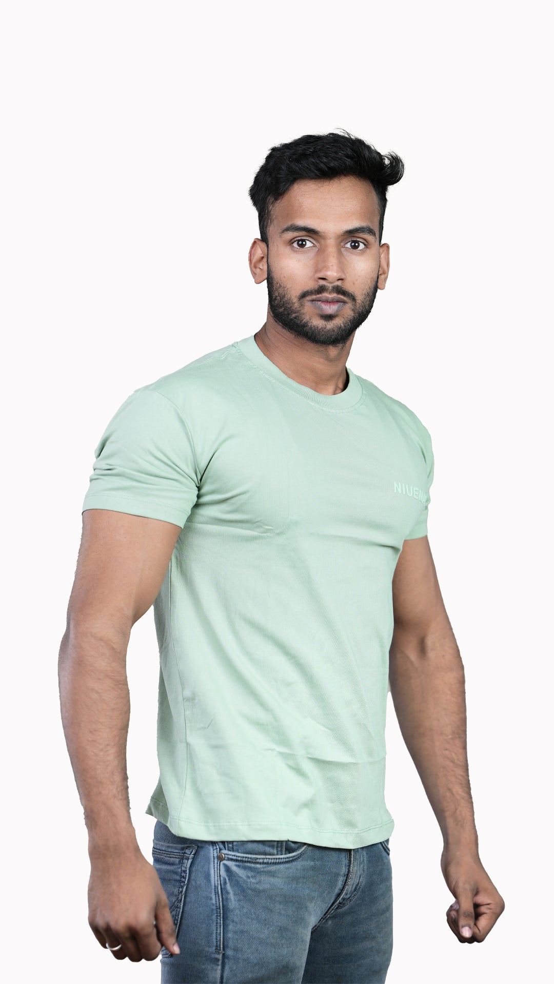 Light Green NIUEMAN BASICS Regular Fit 100% Cotton T-Shirt