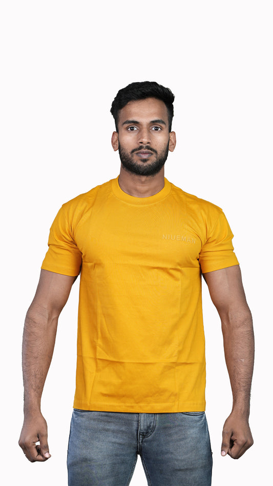 Mustard Yellow NIUEMAN BASICS Regular Fit 100% Cotton T-Shirt