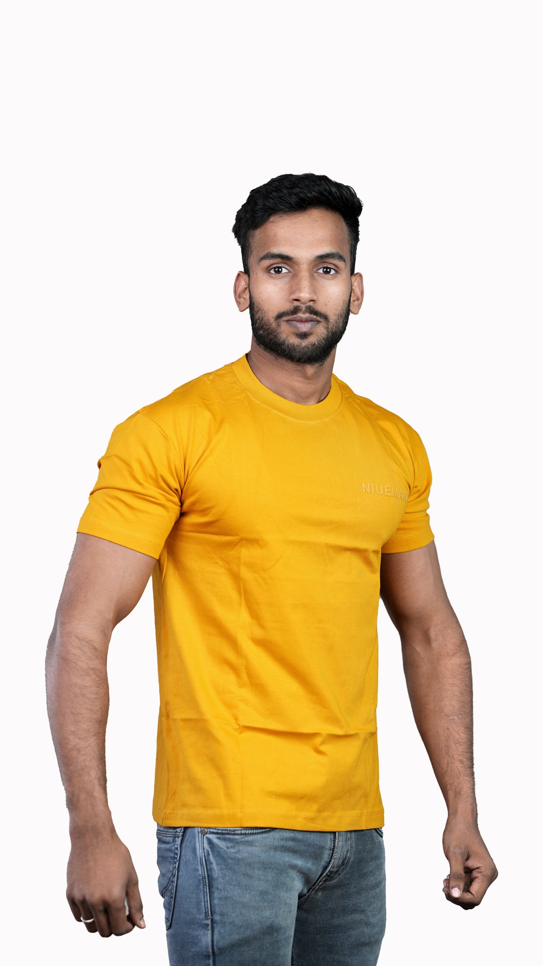Mustard Yellow NIUEMAN BASICS Regular Fit 100% Cotton T-Shirt