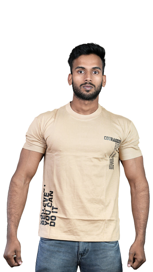 Biege Courageous Regular Fit 100% Cotton T-Shirt