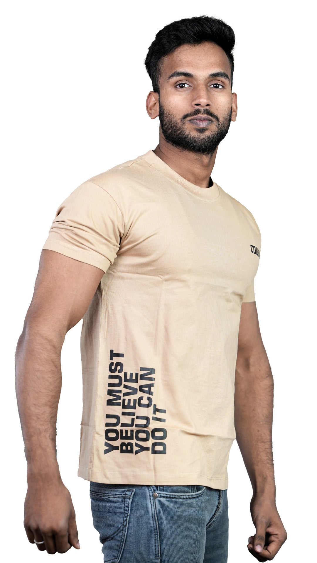 Biege Courageous Regular Fit 100% Cotton T-Shirt