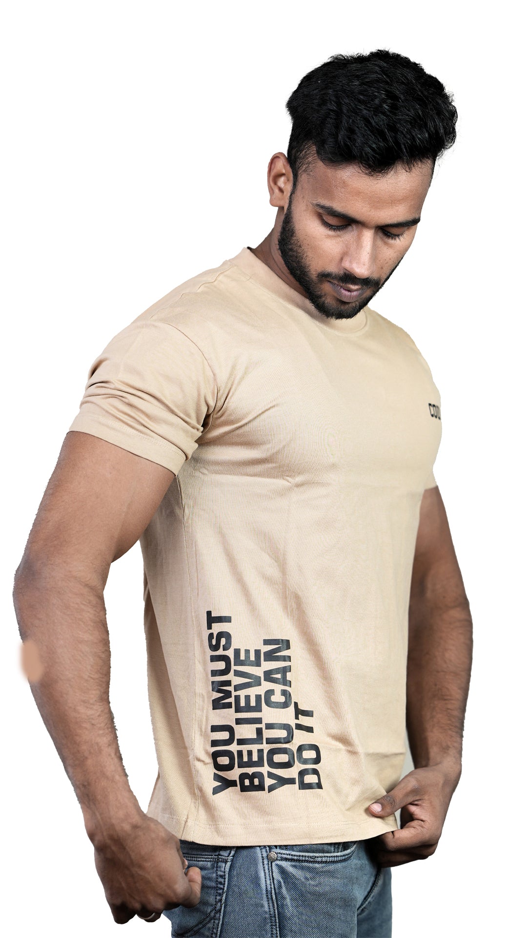 Biege Courageous Regular Fit 100% Cotton T-Shirt