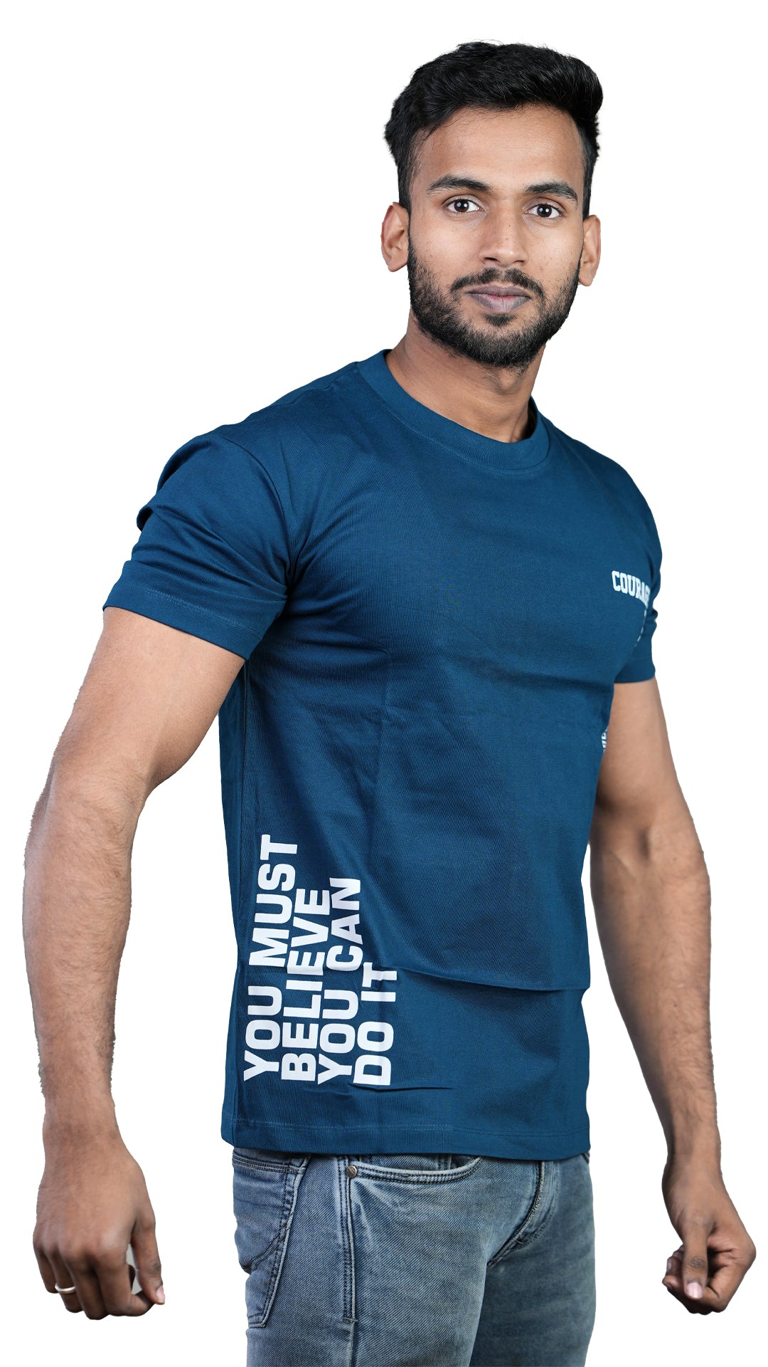 Blue Courageous Regular Fit 100% Cotton T-Shirt