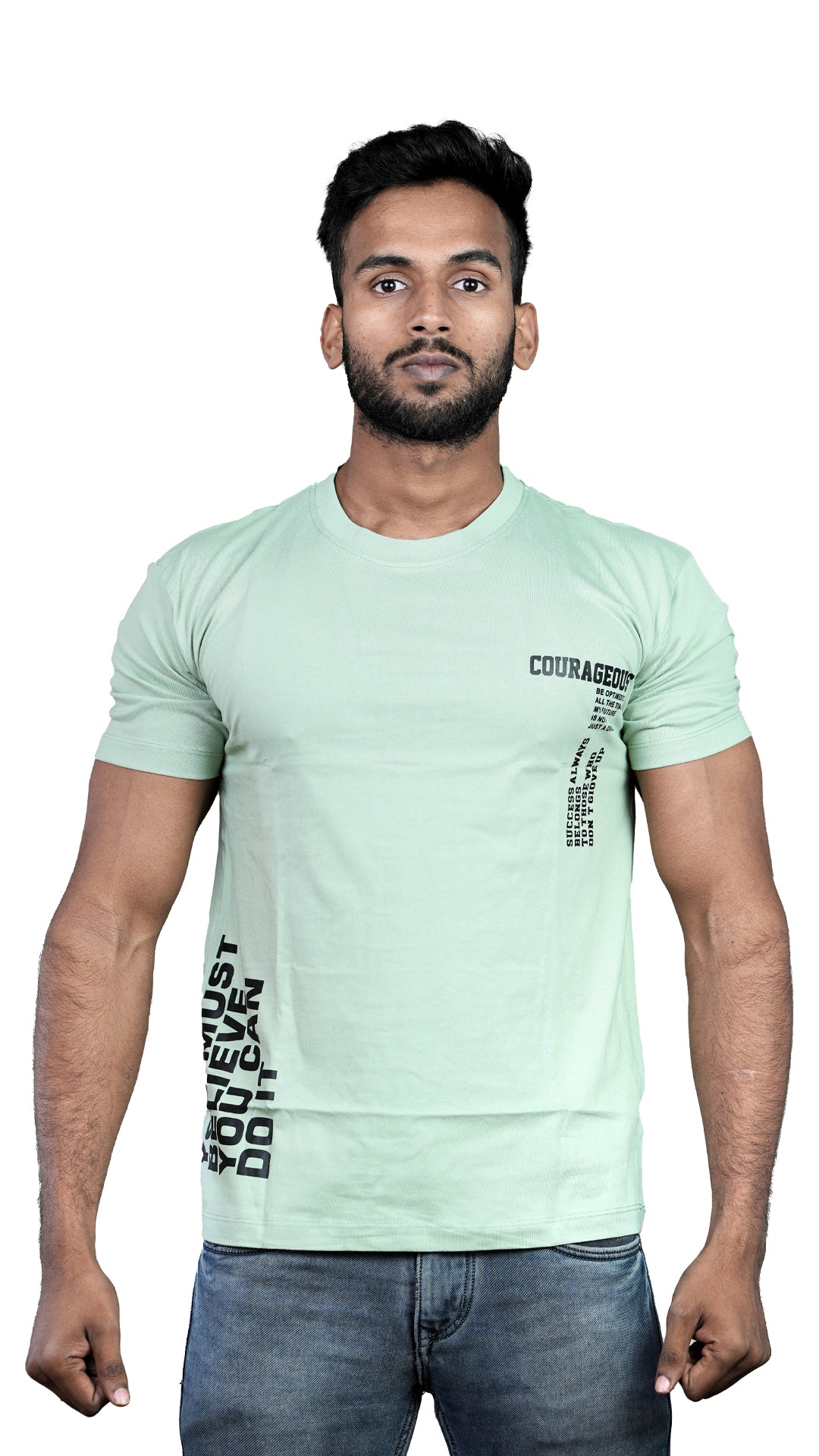 Light Green Courageous Regular Fit 100% Cotton T-Shirt
