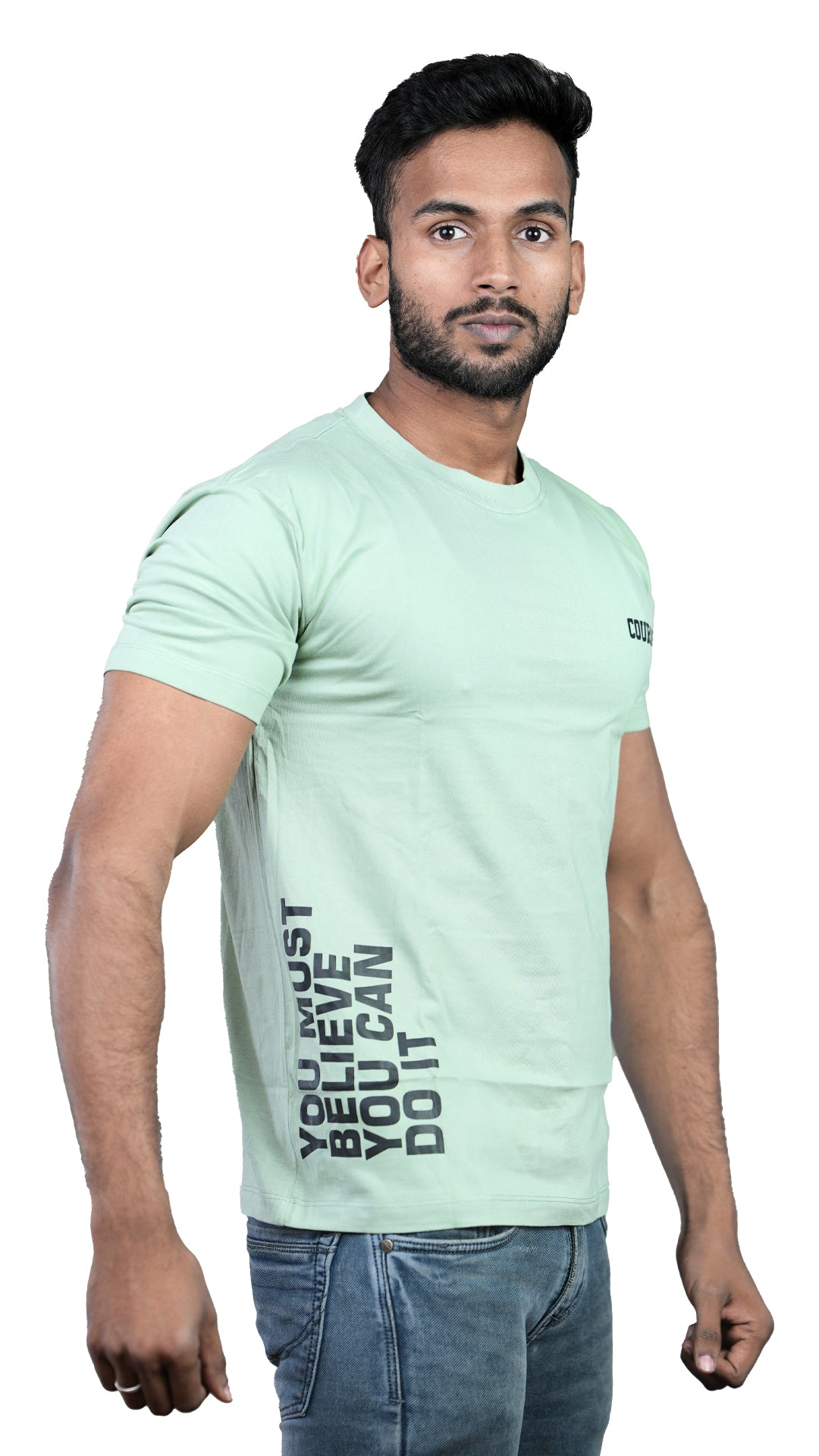 Light Green Courageous Regular Fit 100% Cotton T-Shirt