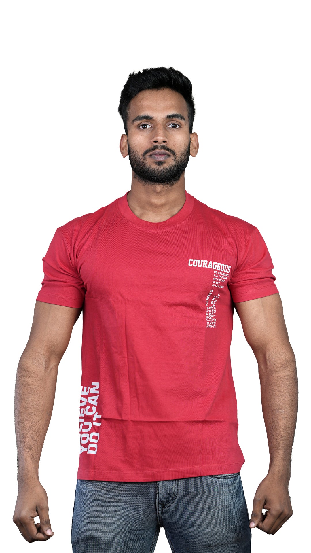 Light Red Courageous Regular Fit 100% Cotton T-Shirt