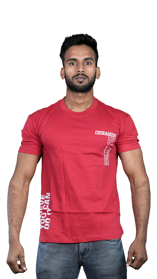 Light Red Courageous Regular Fit 100% Cotton T-Shirt