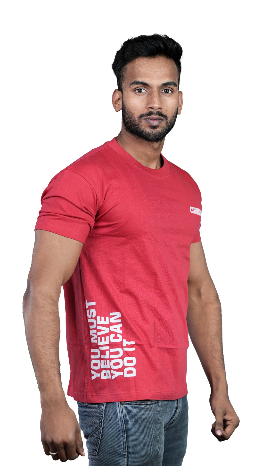 Light Red Courageous Regular Fit 100% Cotton T-Shirt