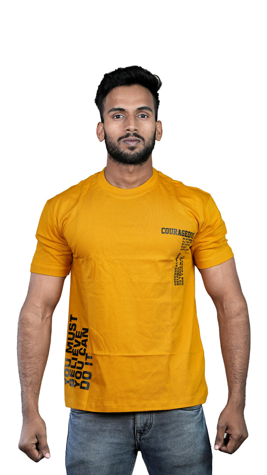 Mustard Yellow Courageous Regular Fit 100% Cotton T-Shirt