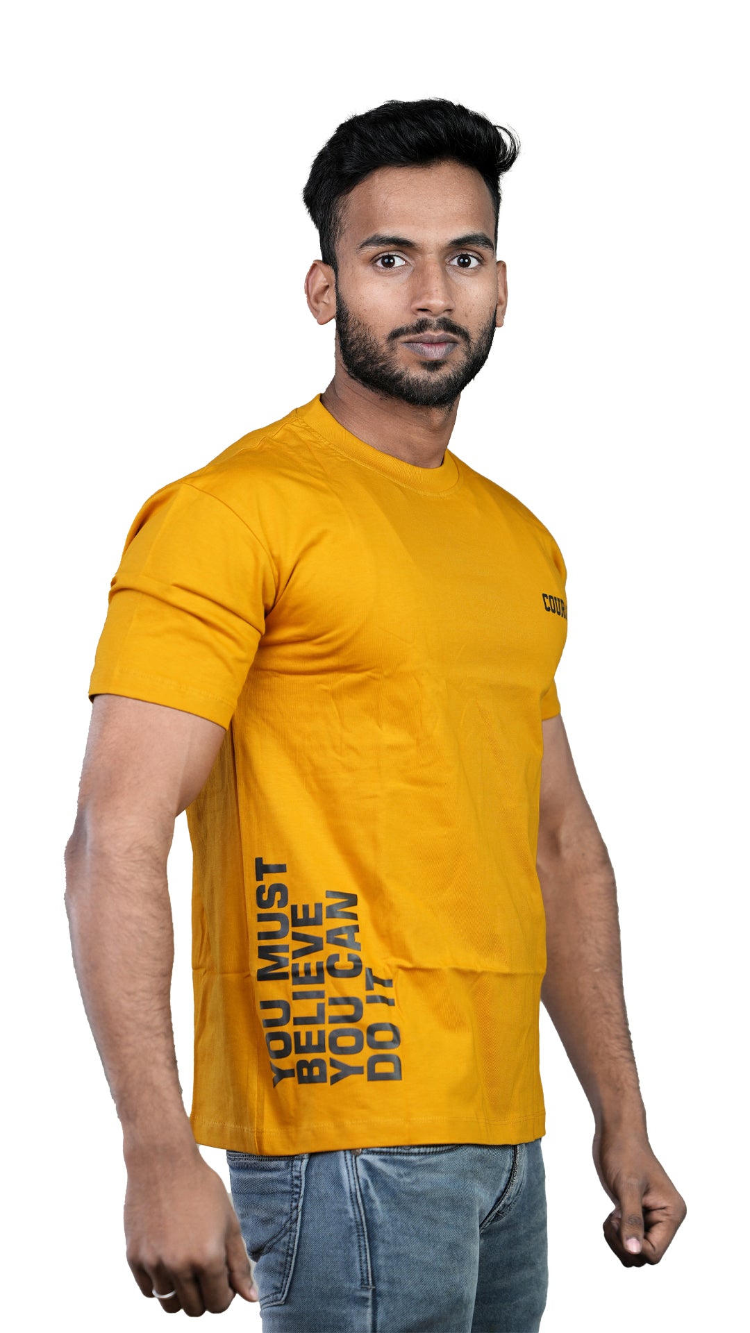 Mustard Yellow Courageous Regular Fit 100% Cotton T-Shirt