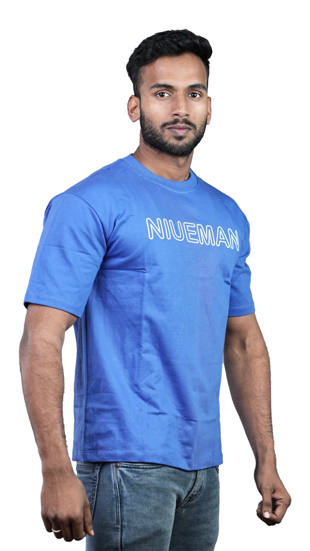 Blue NIUEMAN CLASSIC French Terry Drop Shoulder T-Shirt