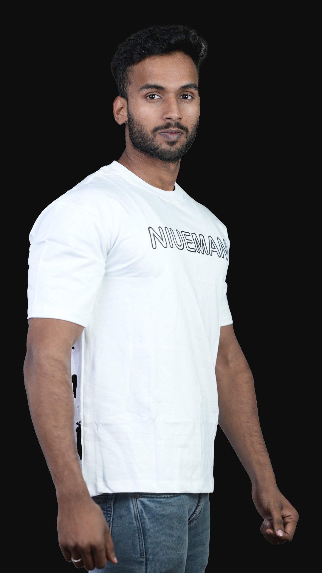 White NIUEMAN CLASSIC French Terry Drop Shoulder T-Shirt