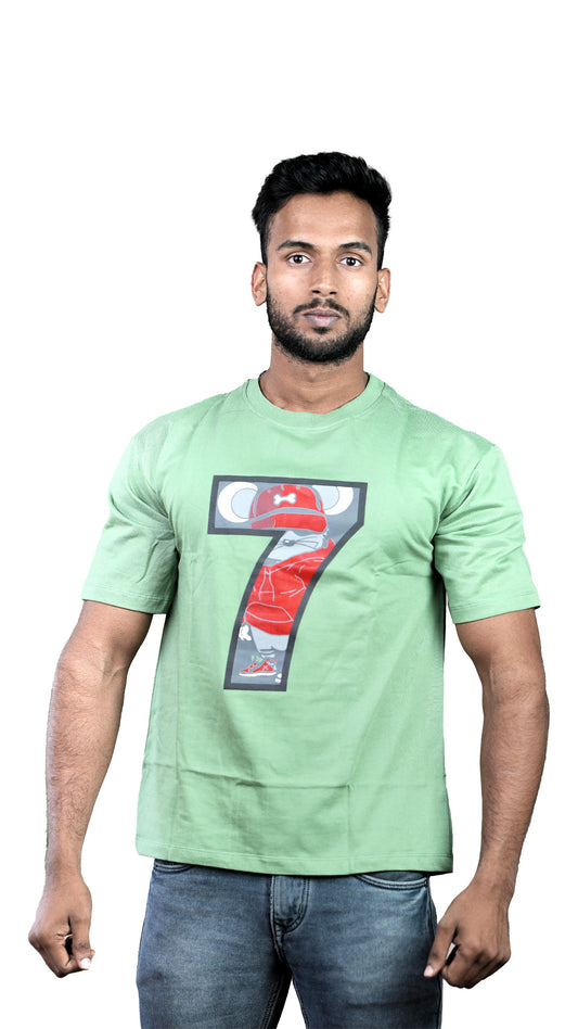 Apple Green NIUEMAN NO 7 French Terry Drop Shoulder T-Shirt