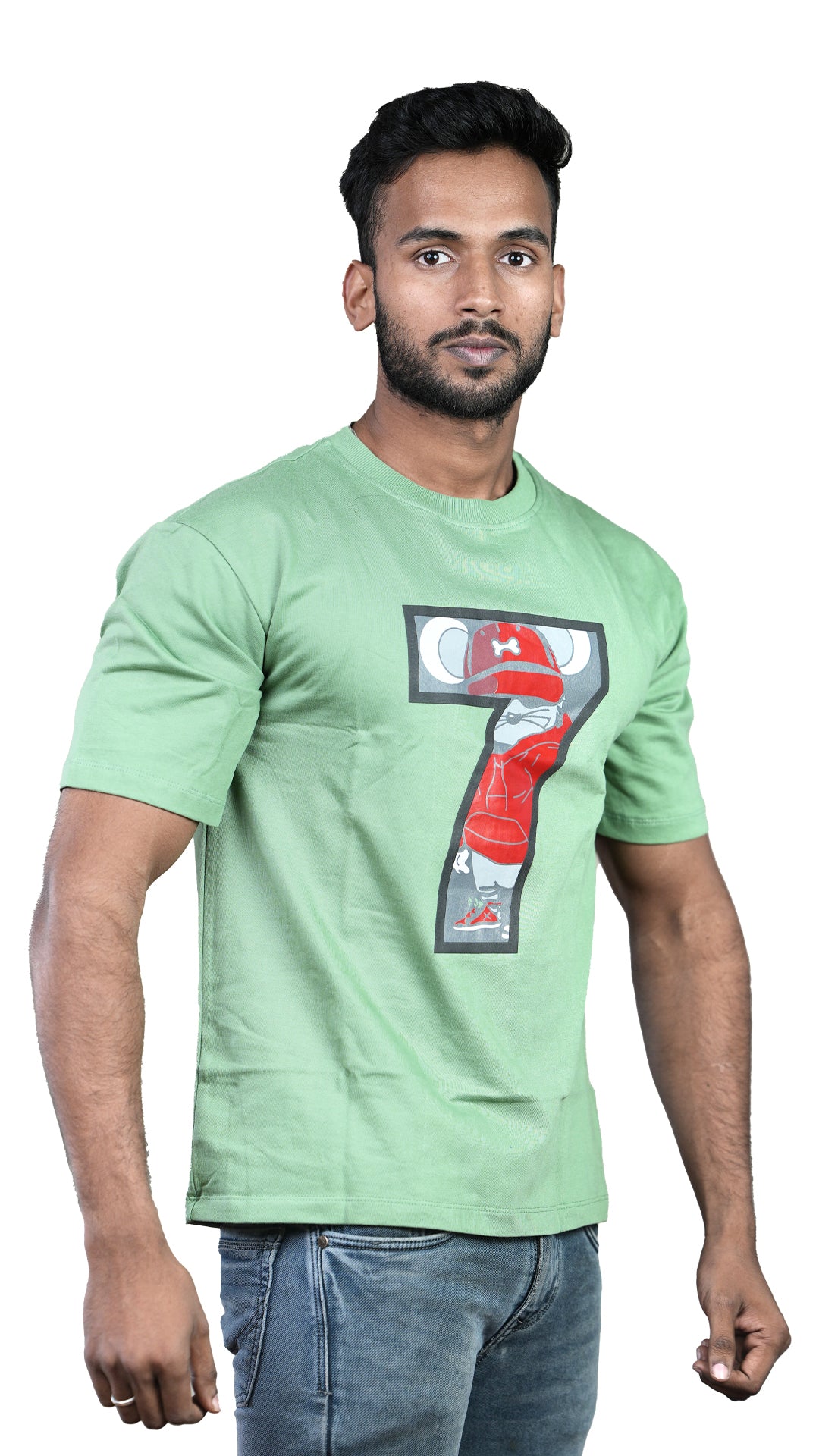 Apple Green NIUEMAN NO 7 French Terry Drop Shoulder T-Shirt
