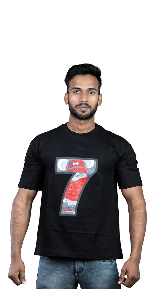 Black NIUEMAN NO 7 French Terry Drop Shoulder T-Shirt