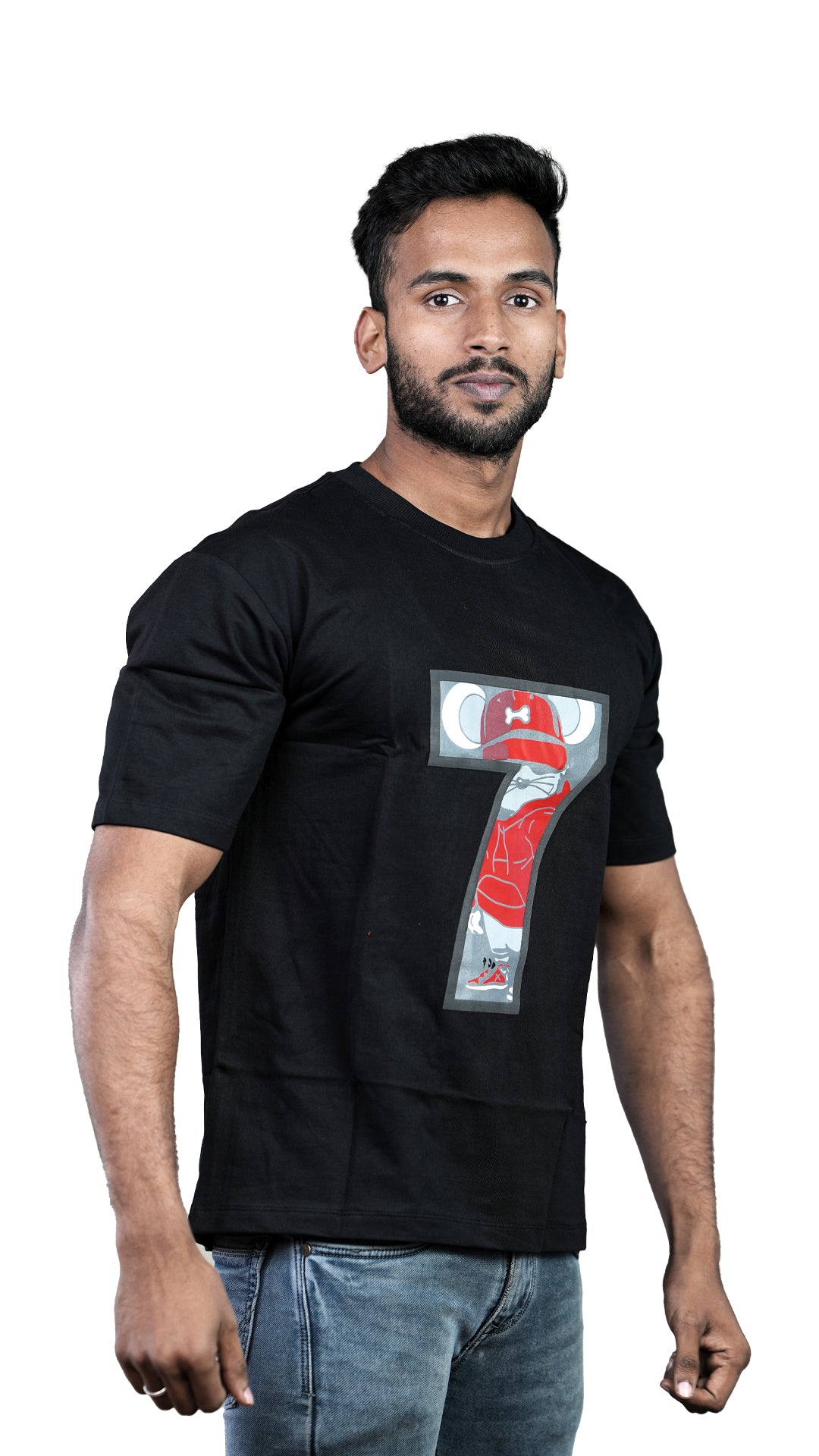 Black NIUEMAN NO 7 French Terry Drop Shoulder T-Shirt