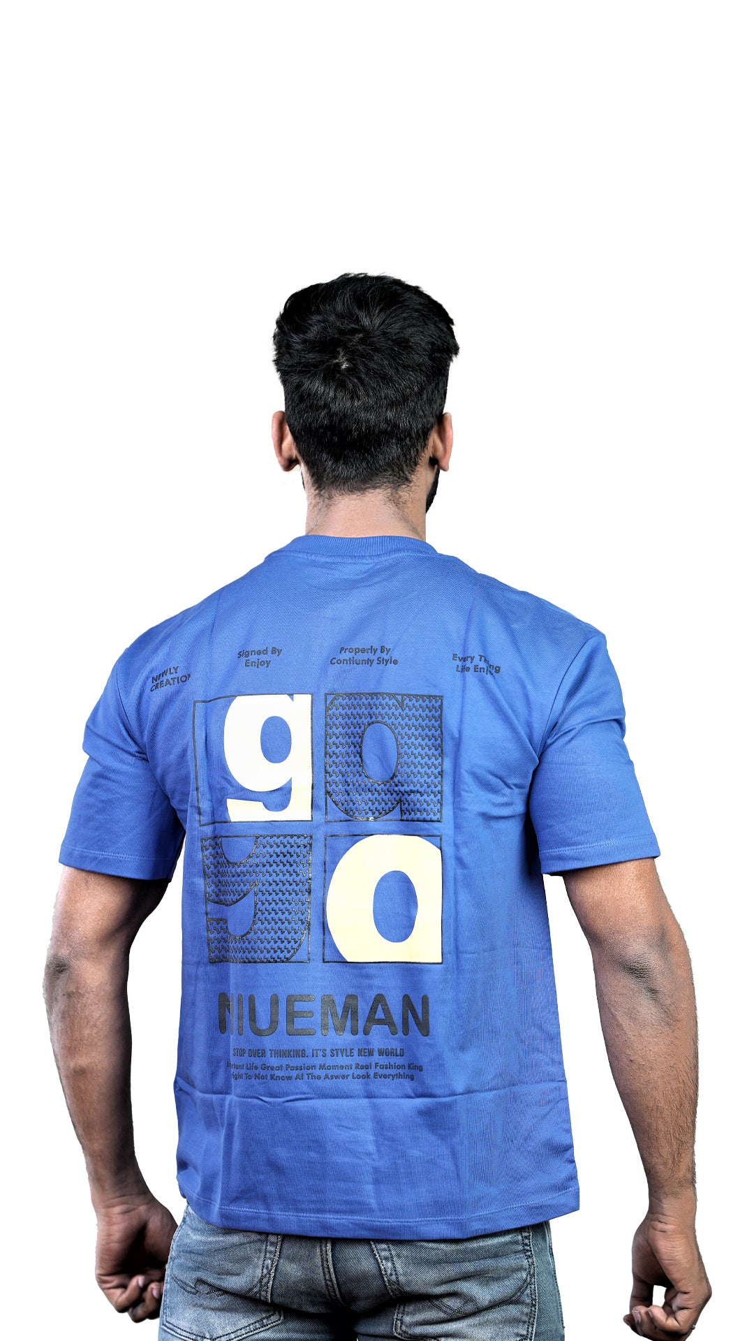 Blue NIUEMAN NO 7 French Terry Drop Shoulder T-Shirt