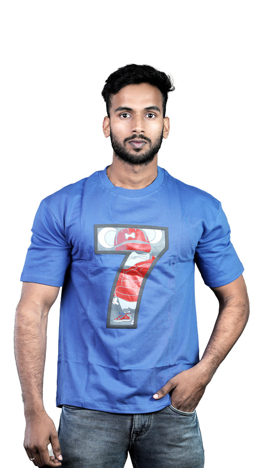 Blue NIUEMAN NO 7 French Terry Drop Shoulder T-Shirt
