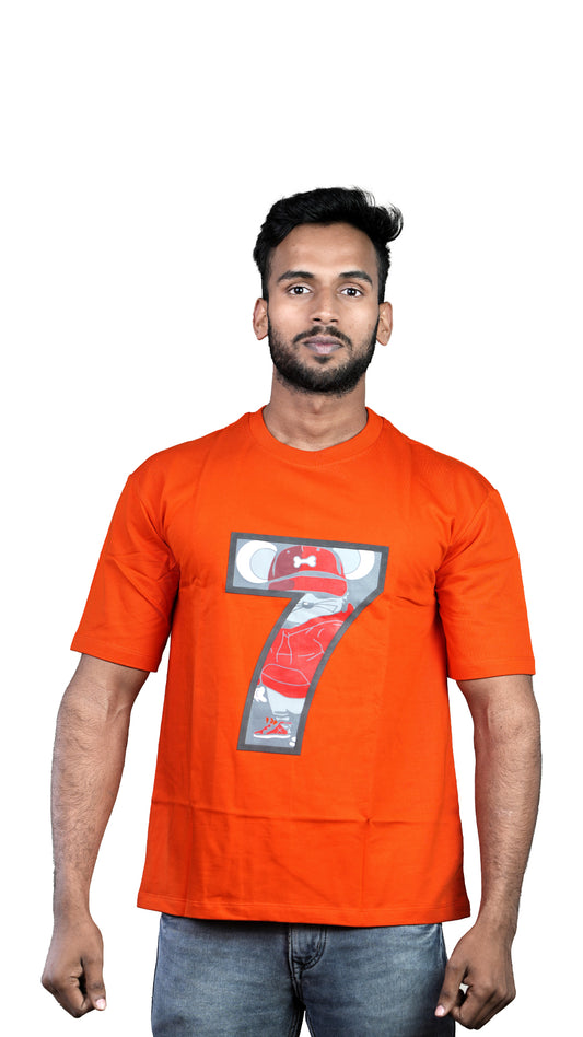 Orange NIUEMAN NO 7 French Terry Drop Shoulder T-Shirt