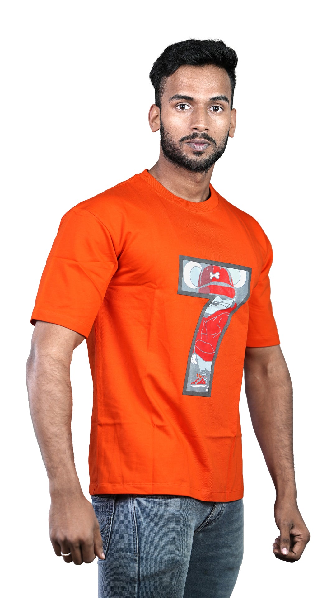 Orange NIUEMAN NO 7 French Terry Drop Shoulder T-Shirt