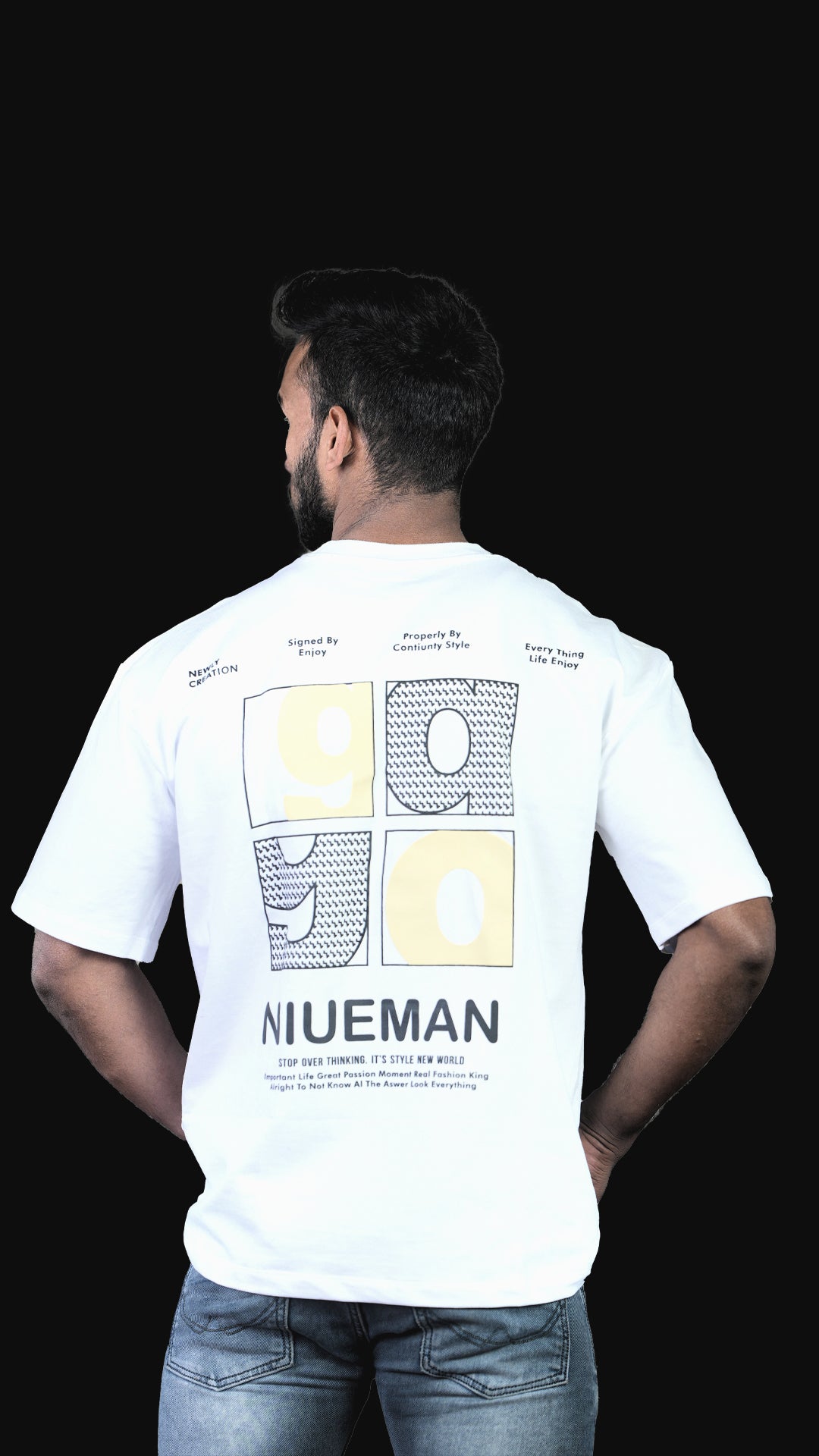 White NIUEMAN NO 7 French Terry Drop Shoulder T-Shirt